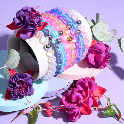 Regenbogenweiß | Silber | Meerjungfrau Glas Statement Armband